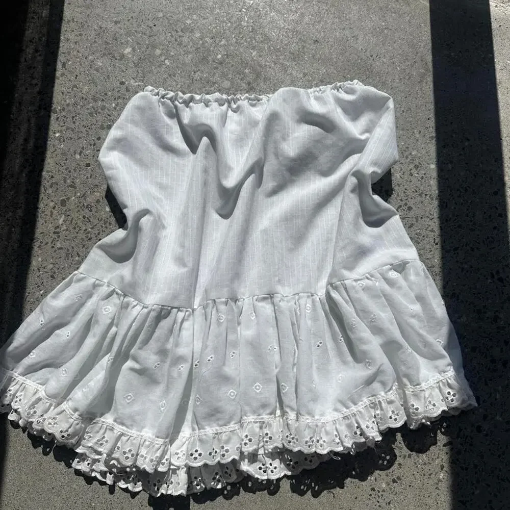 White eyelet lace antique custom handmade slip skirt summer flowy skirt